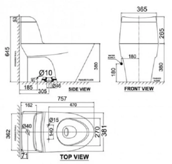 Bản vẽ Bàn cầu rửa cơ American Standard VF-2010SW