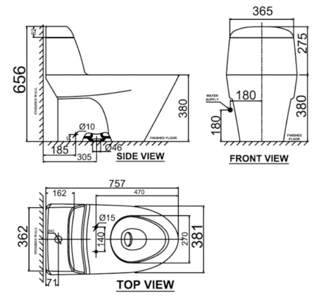 Bản vẽ Bàn cầu rửa cơ American Standard VF-2011SW
