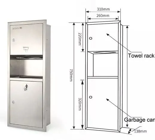 Bản vẽ Hộp giấy kèm thùng rác âm tường Inox 304 Miken MKG-728E