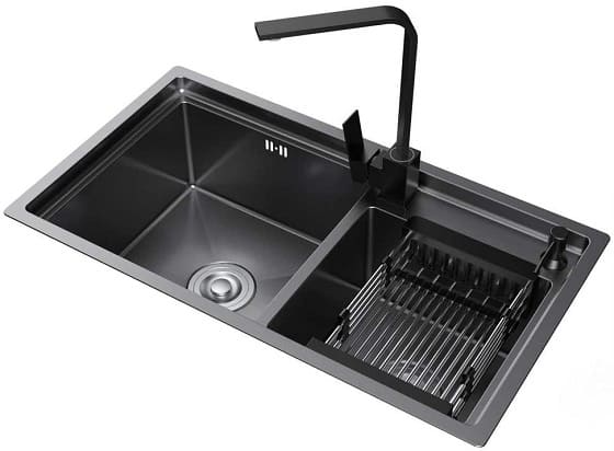 Chậu rửa bát 2 hố lệch màu đen Miken MKRB-8246B