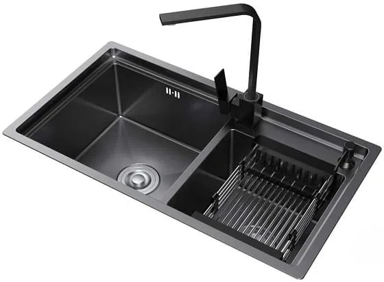 Chậu rửa bát 2 hố lệch màu đen Miken MKRB-8246B