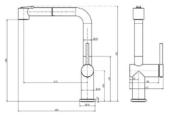 Bản vẽ Vòi Bếp Dây Rút Nóng Lạnh Paulschmitt PA313KCB