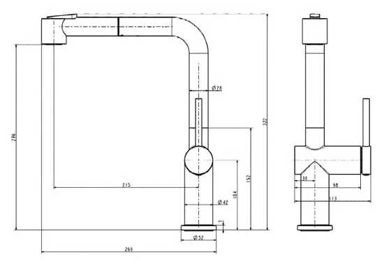 Bản vẽ Vòi Bếp Dây Rút Nóng Lạnh Paulschmitt PA313KCB