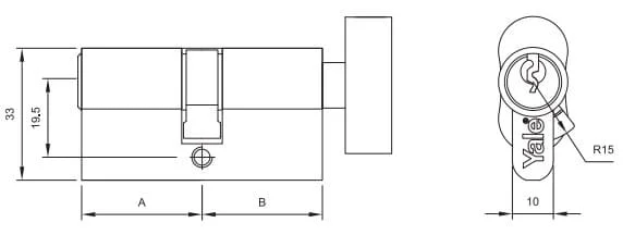 Bản vẽ Ruột Khóa Yale 10-0503-3535-CK-09-11 Một Đầu Chìa Một Đầu Vặn Màu Đồng Rêu