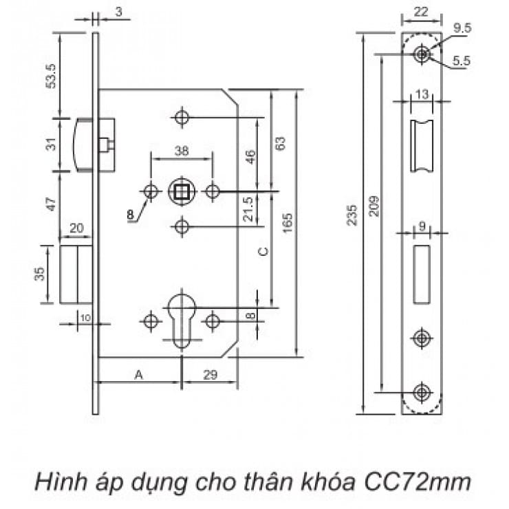 Bản vẽ Thân Khóa Yale YML03/5572 US32D Con Lăn
