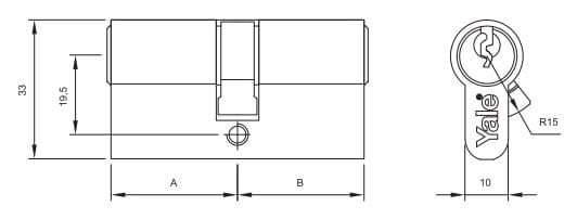 Bản vẽ Thân Khóa Cửa Trượt Yale 0-0502-3535-00-22-11 Hai Đầu Chìa Màu Niken Mờ