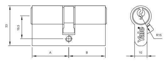 Bản vẽ Thân Khóa Cửa Trượt Yale 0-0502-3535-00-22-11 Hai Đầu Chìa Màu Niken Mờ