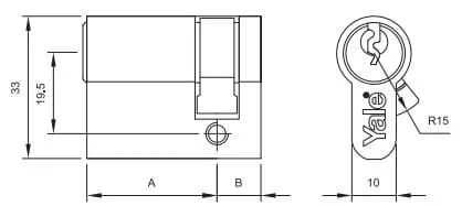 Bản vẽ Ruột Khóa Yale 10-0501-0035-00-22-11 Một Đầu Chìa Màu Niken Mờ