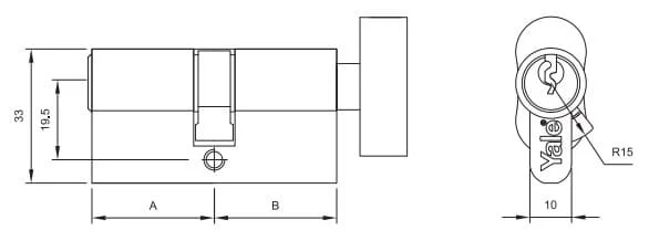 Bản vẽ Ruột Khóa Yale 10-0503-3535-CK-22-11 Một Đầu Chìa Một Đầu Vặn Màu Niken Mờ