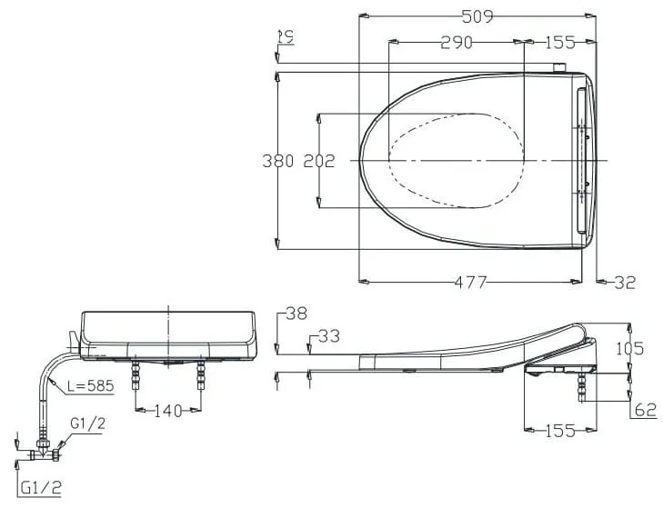 Bản vẽ kỹ thuật nắp rửa cơ Toto TCW1211A