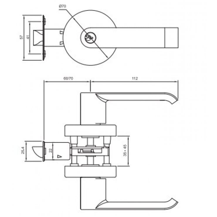 Bản vẽ Khóa Tròn Tay Gạt Yale VL8322 US3 Màu Đồng Bóng 