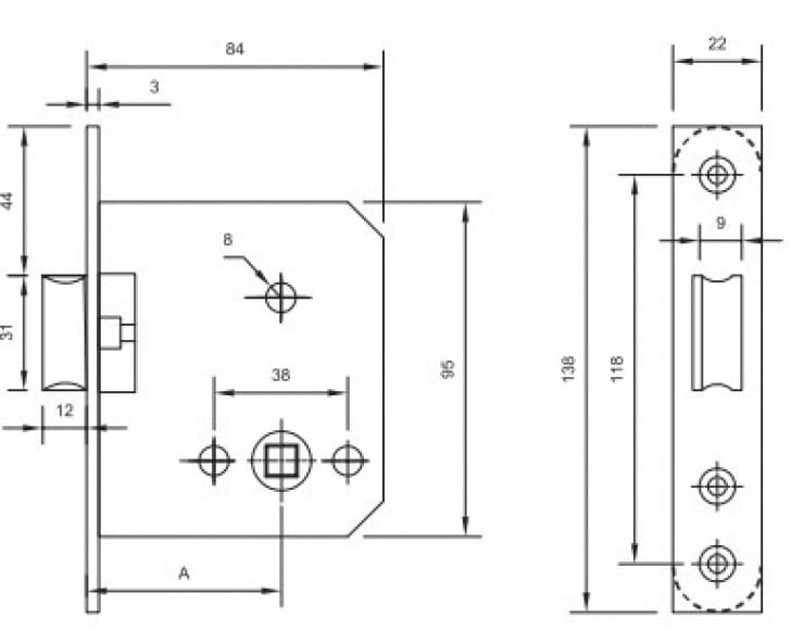 Bản vẽ Thân Khóa Cò Gió Yale YML-130 US32