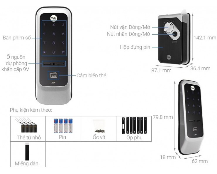 Bản vẽ Khóa Điện Tử Yale J20A Thẻ Từ Rimlock