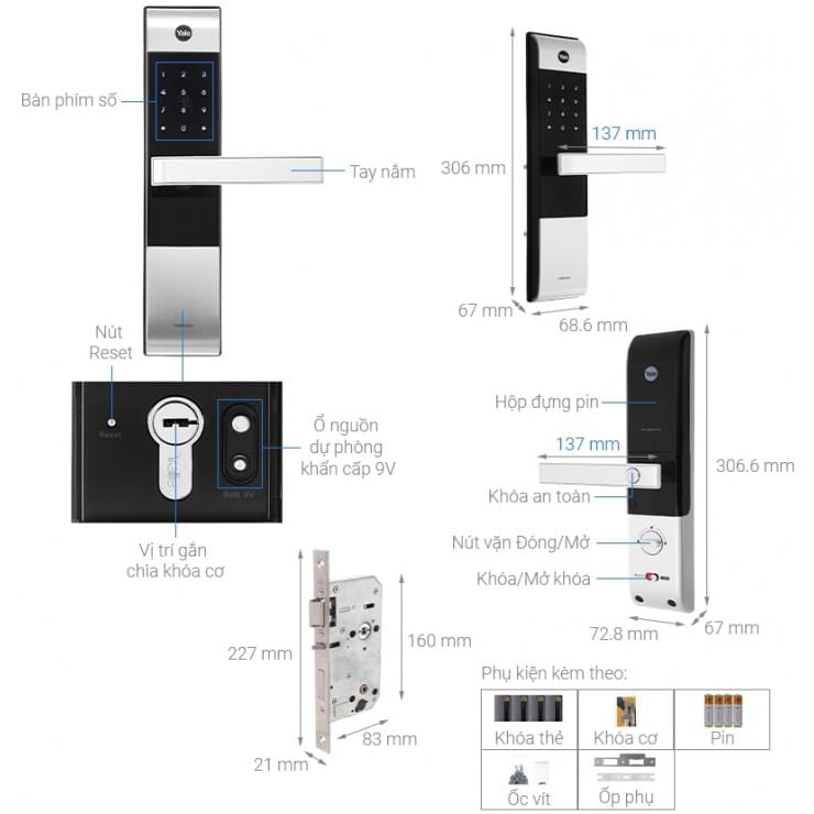 Khóa Điện Tử Yale YDM3109+ Silver Thẻ Từ