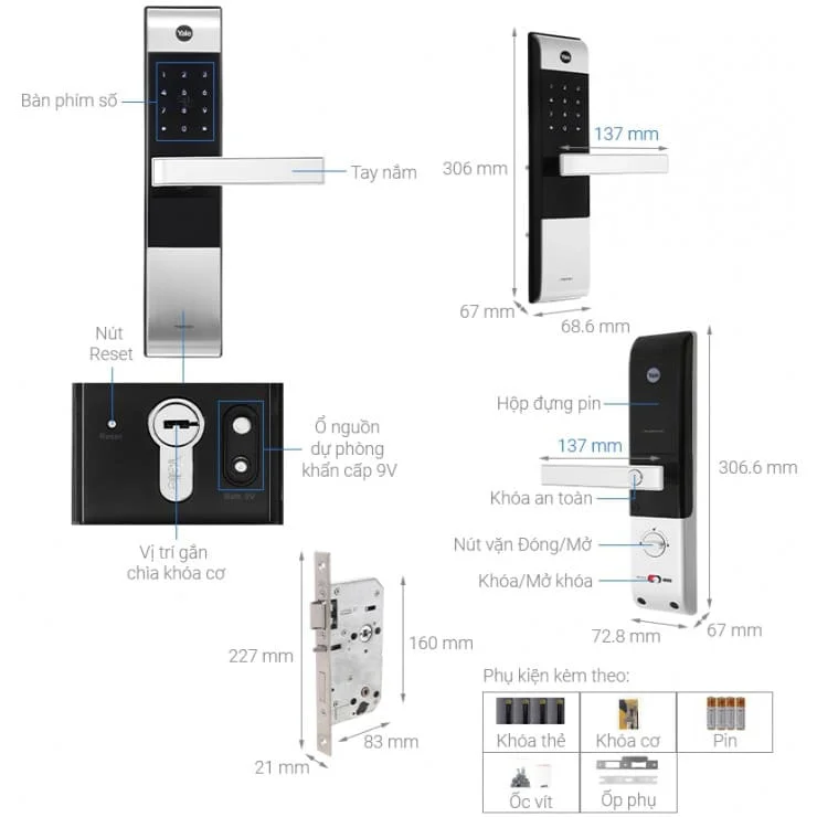 Khóa Điện Tử Yale YDM3109+ Silver Thẻ Từ
