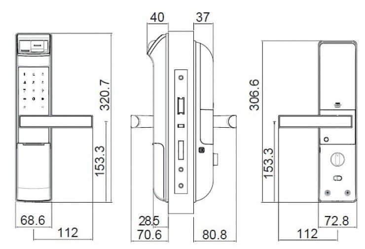 Bản vẽ Khóa Điện Tử Yale YDM4109A Vân Tay Màu Gold