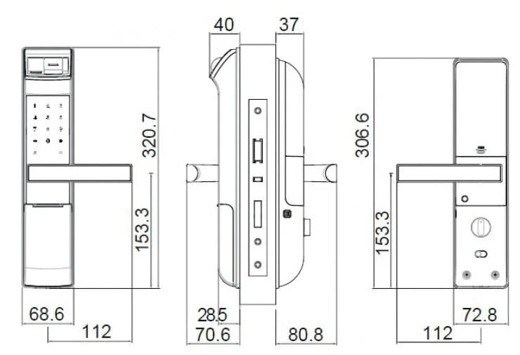 Bản vẽ Khóa Điện Tử Yale YDM4109A Vân Tay Màu Gold