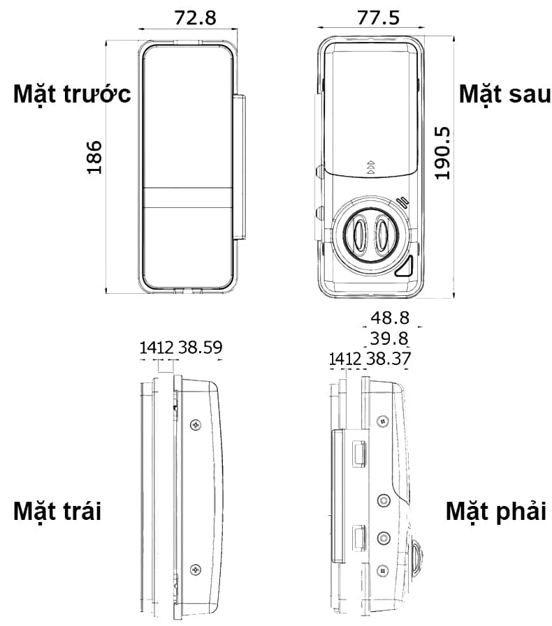Bản vẽ Khóa Điện Tử Yale YDG313 Thẻ Từ Cửa Kính