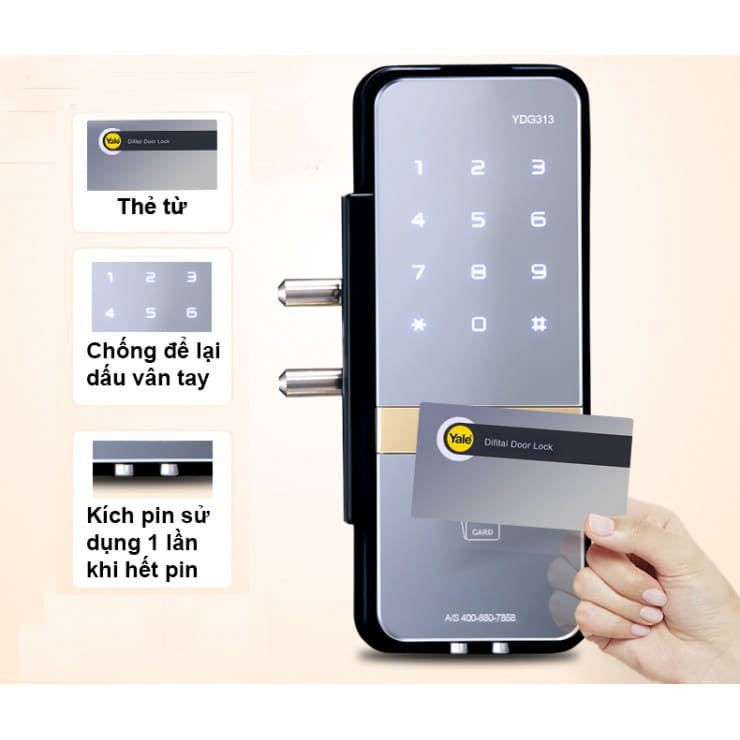 Khóa Điện Tử Yale YDG313 Thẻ Từ Cửa Kính