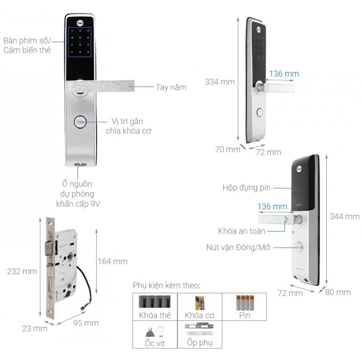 Bản vẽ Khóa Điện Tử Yale YDM3115 Thẻ Từ Đã Tích Hợp Bluetooth