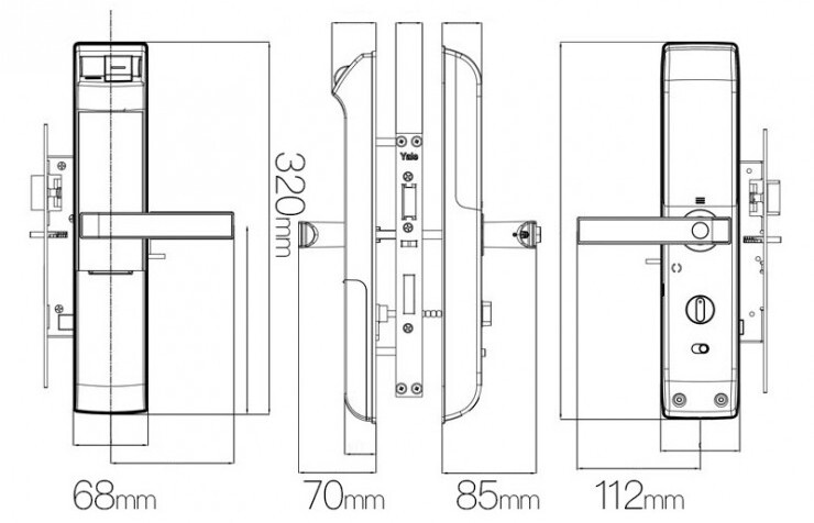 Bản vẽ Khóa Điện Tử Yale YDM7116A MB Đa Năng Màu Đen
