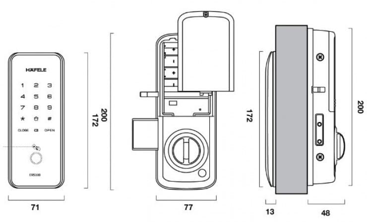 Bản vẽ Khóa Cửa Điện Tử Yale 912.05.319 Vân Tay - Thẻ Từ