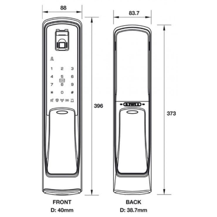 Bản vẽ Khóa Cửa Điện Tử Yale EL9500-TCS 912.05.315 Vân Tay - Thẻ Từ 