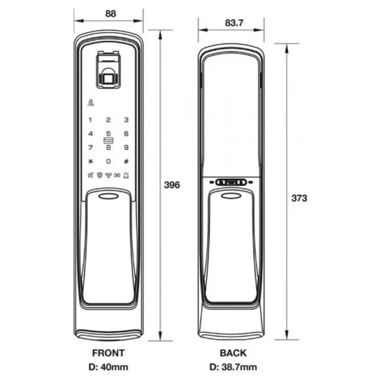 Bản vẽ Khóa Cửa Điện Tử Yale EL9500-TCS 912.05.315 Vân Tay - Thẻ Từ 