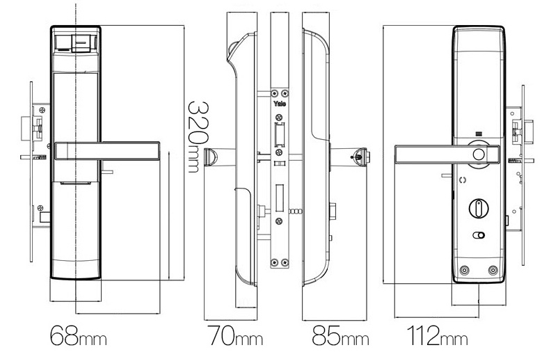Bản vẽ Khóa Cửa Điện Tử Yale YDM7116A CG Đa Năng Màu Gold