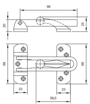 Bản vẽ Chốt An Toàn Yale YDG-021US32D Inox Mờ Dạng Gài
