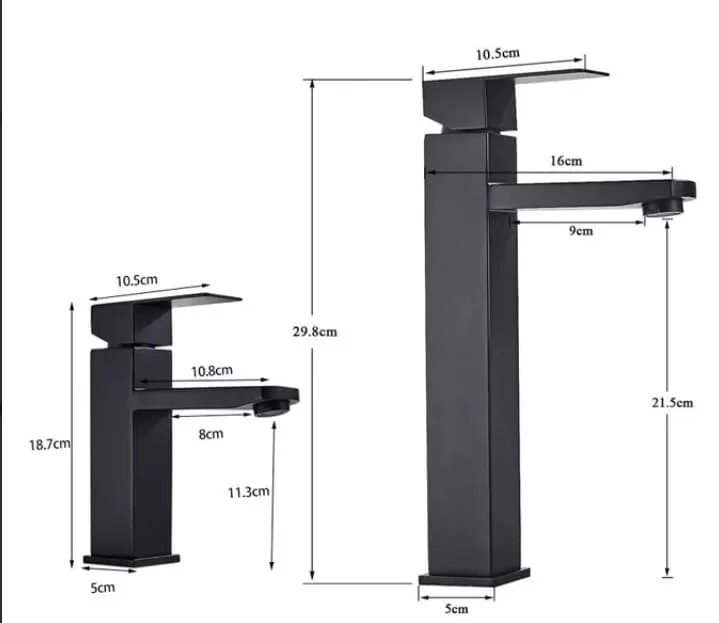 Bản vẽ Vòi chậu rửa mặt đen cao 30cm Clean Max V65H