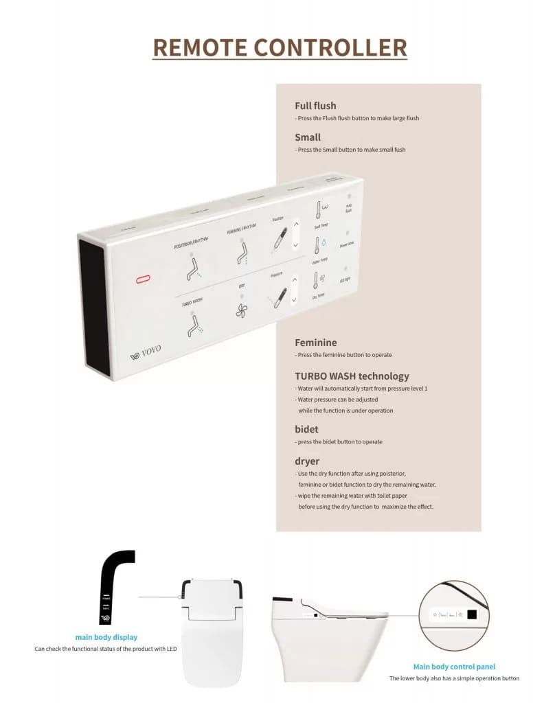 Bàn cầu thông minh Vovo TCB-090SA nhập khẩu Hàn Quốc