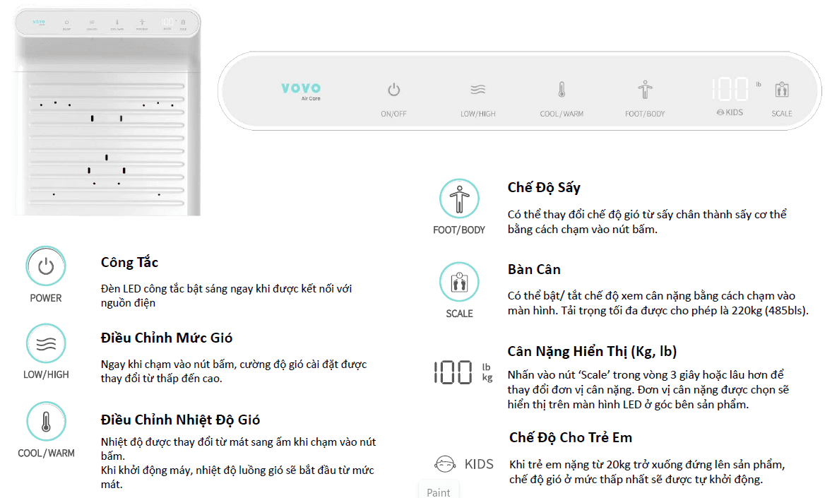 Hướng dẫn sử dụng bảng điều khiển máy sấy Hàn Quốc Vovo BD-7700B