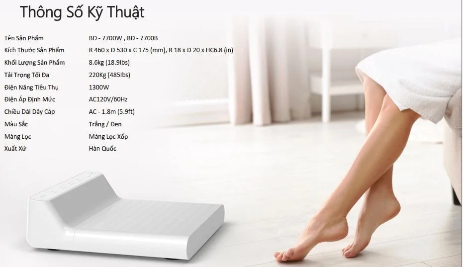 Thông số kỹ thuật máy sấy cơ thể nhập khẩu Hàn Quốc Vovo BD-7700W