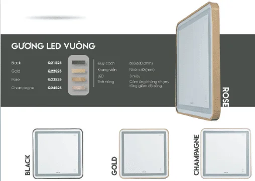 Màu khung viền nhôm gương GLS led chữ nhật ngang dòng Q