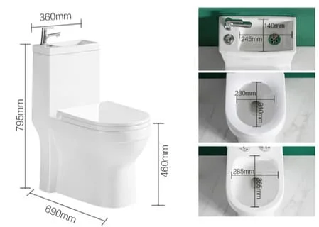 Bản vẽ kỹ thuật Bồn Cầu Thoát Ngang Kết Hợp Chậu Rửa CleanMax BLC102 