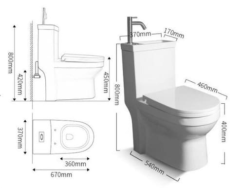 Bản vẽ kỹ thuật Bồn Cầu Kết Hợp Chậu Rửa CleanMax BLC010