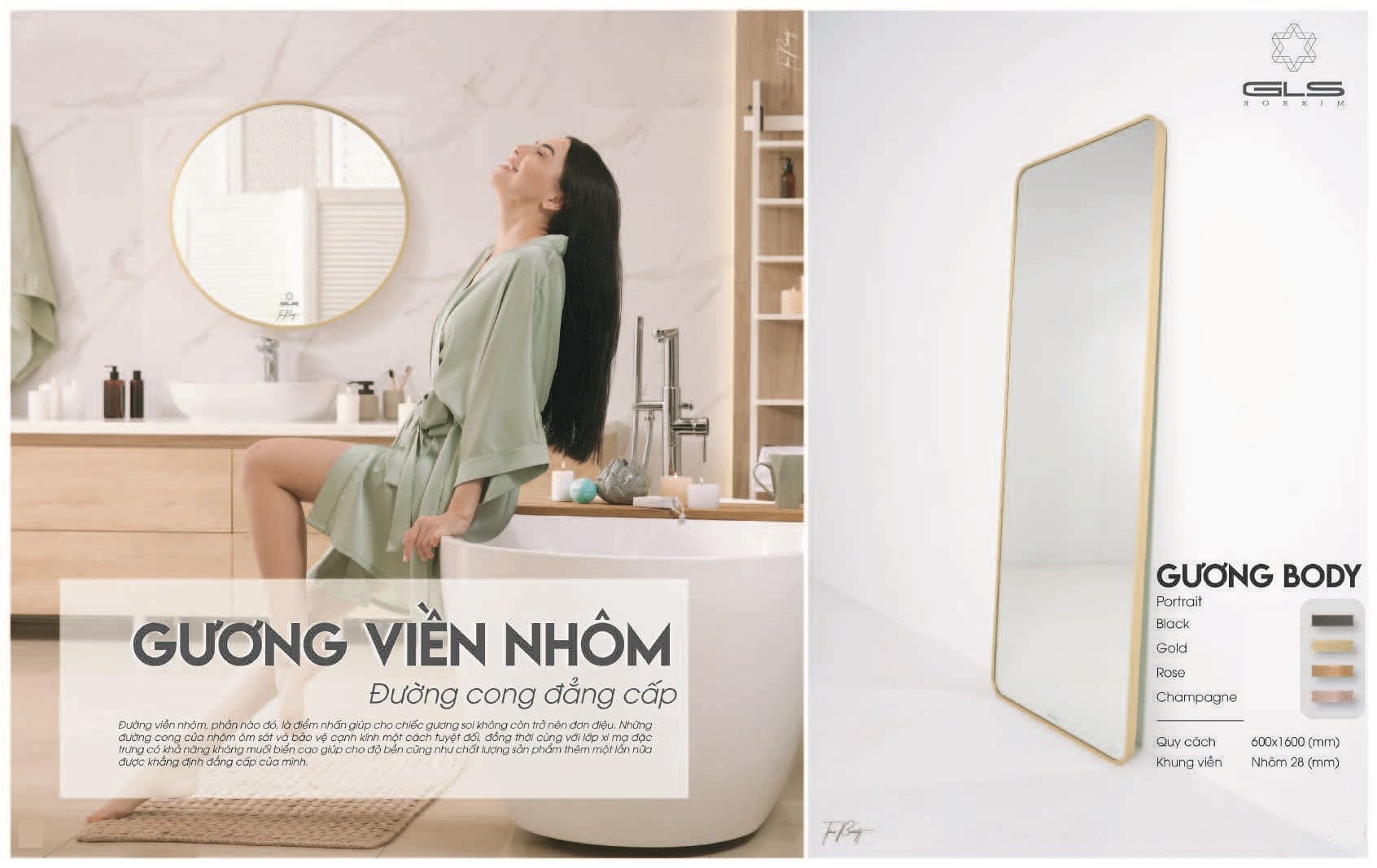 Gương viền nhôm màu đen GLS F14E30