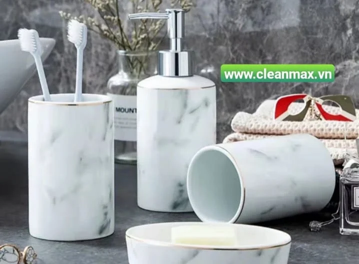 Bộ phụ kiện phòng tắm bằng sứ để bàn CleanMax S08