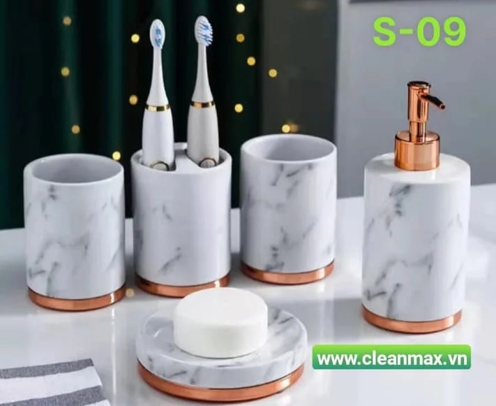 Bộ phụ kiện phòng tắm bằng sứ để bàn CleanMax S09