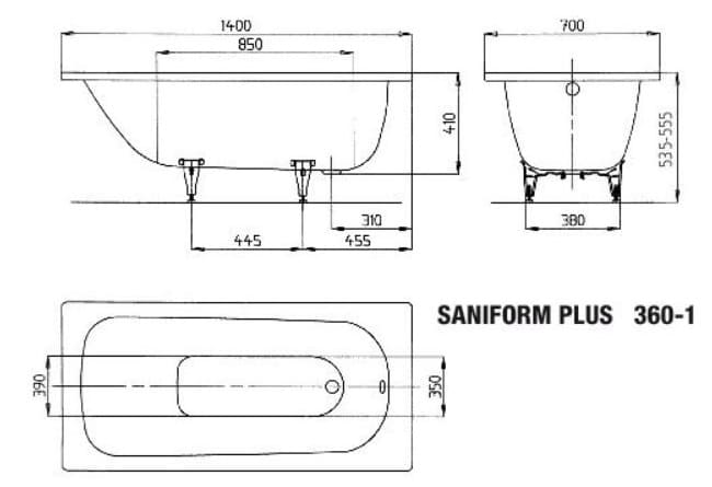 Bản vẽ Bồn tắm xây KALDEWEI SANIFORM PLUS 360-1