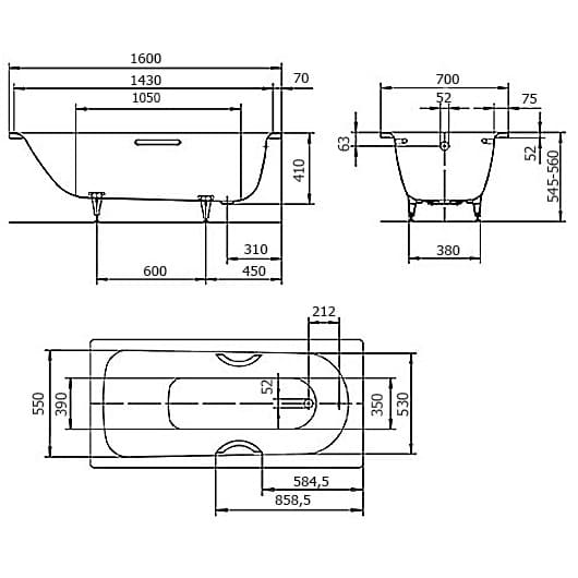 Bản vẽ Bồn tắm xây KALDEWEI SANIFORM PLUS 362-1 
