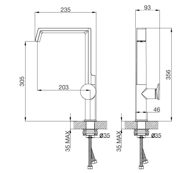 Bản vẽ kỹ thuật Vòi chậu rửa bát Malloca K342BM