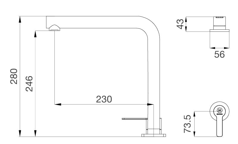 Bản vẽ kỹ thuật Vòi chậu rửa bát màu đen Malloca K501B