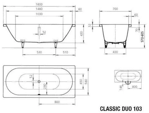 Bản vẽ Bồn tắm xây KALDEWEI CLASSIC DUO 103
