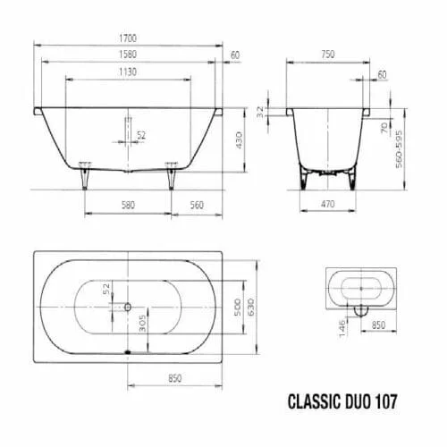 Bản vẽ Bồn tắm xây KALDEWEI CLASSIC DUO 107
