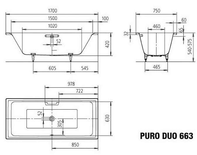 Bản vẽ Bồn tắm xây KALDEWEI PURO DUO 663