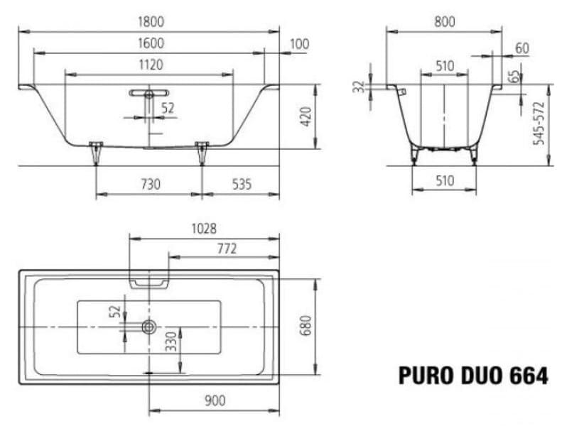 Bản vẽ Bồn tắm xây KALDEWEI PURO DUO 664
