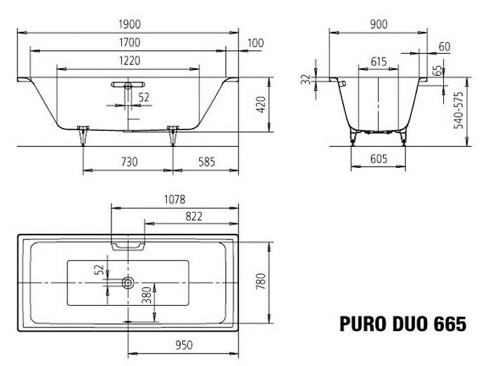 Bản vẽ Bồn tắm xây KALDEWEI PURO DUO 665
