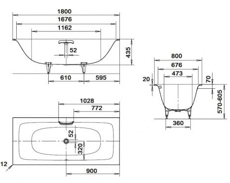 Bản vẽ kỹ thuật Bồn tắm xây KALDEWEI SILENIO 676